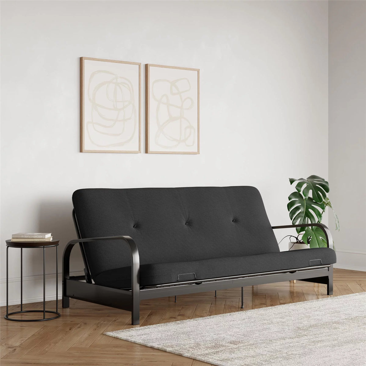 6-Inch Futon Mattress with Tufted Cover, Full, Light Gray Linen B541