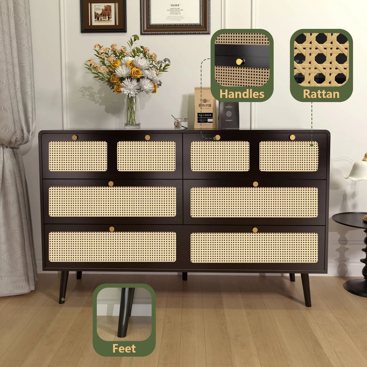 White Wood 6 Drawer Dresser K1741