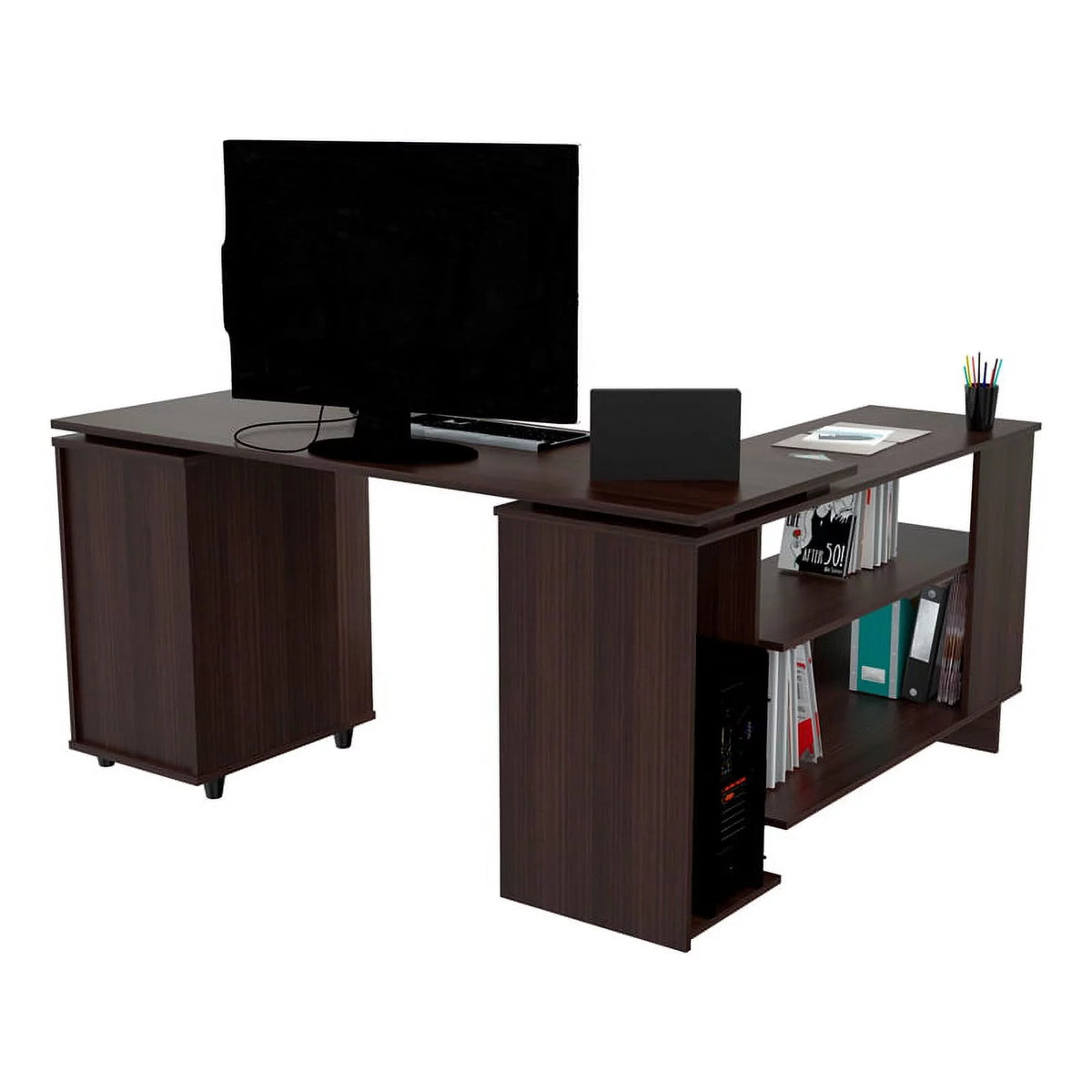 Espresso Reversible Computer Desk & Bookcase Set O225998