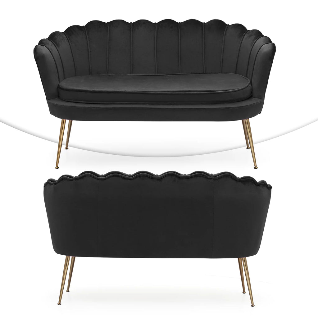 Black Tufted Velvet Loveseat with Pillows V7388