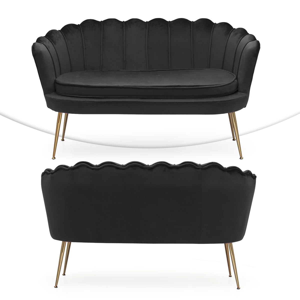 Black Tufted Velvet Loveseat with Pillows V7388