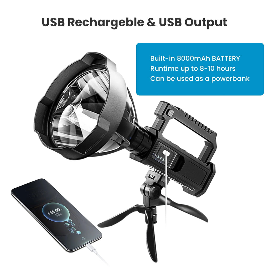 50000 Lumens Super Bright LED USB Rechargeable Waterproof Flashlight E834