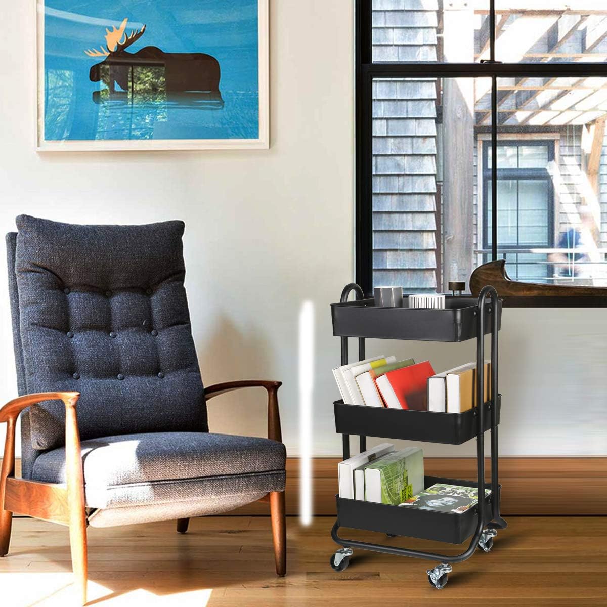 3 Tier Metal Rolling Utility Storage Cart with Wheels K955705