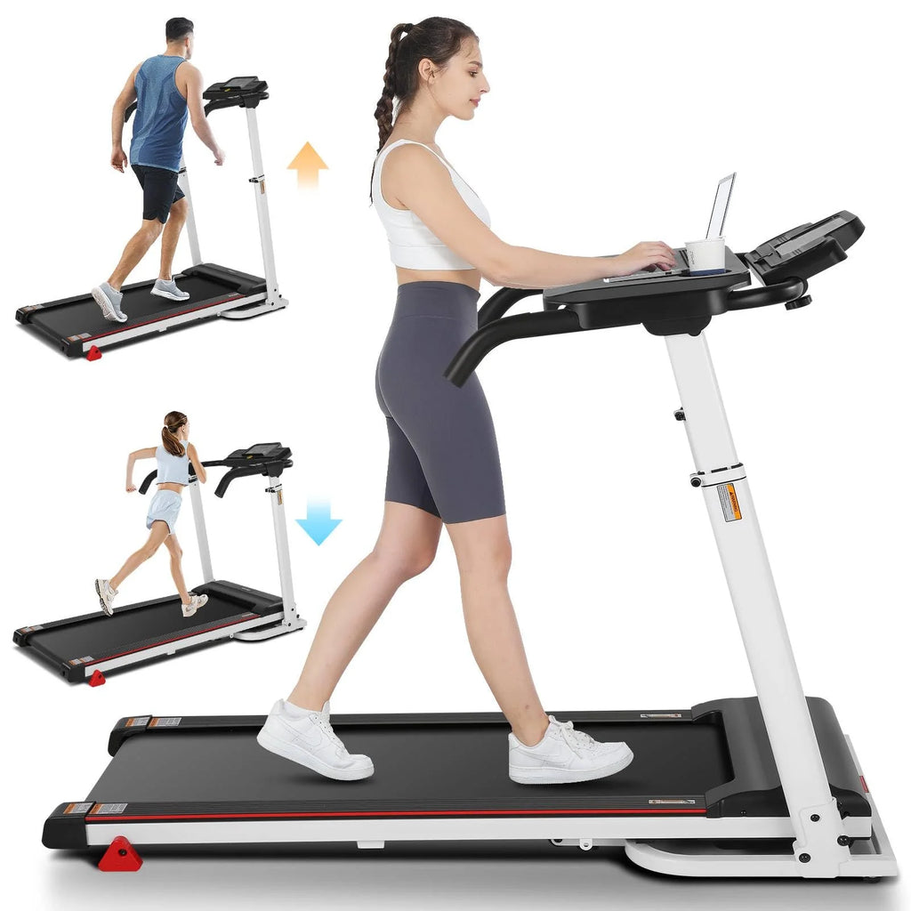 Folding Treadmill with Removable Desk, Adjustable Height, 300lb Weight Capacity, White D692557