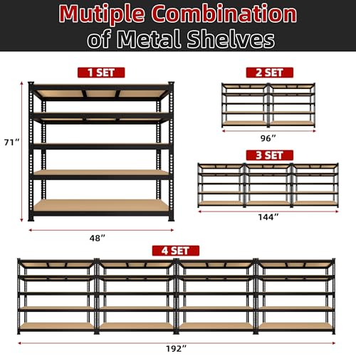 5 Tier Adjustable Heavy Duty Metal Shelving Unit, Black, 2 PCS U7002