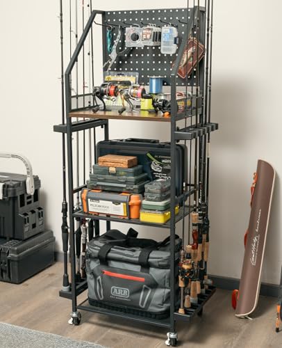 Fishing Rod Holders with Pegboard and Wheels M8050