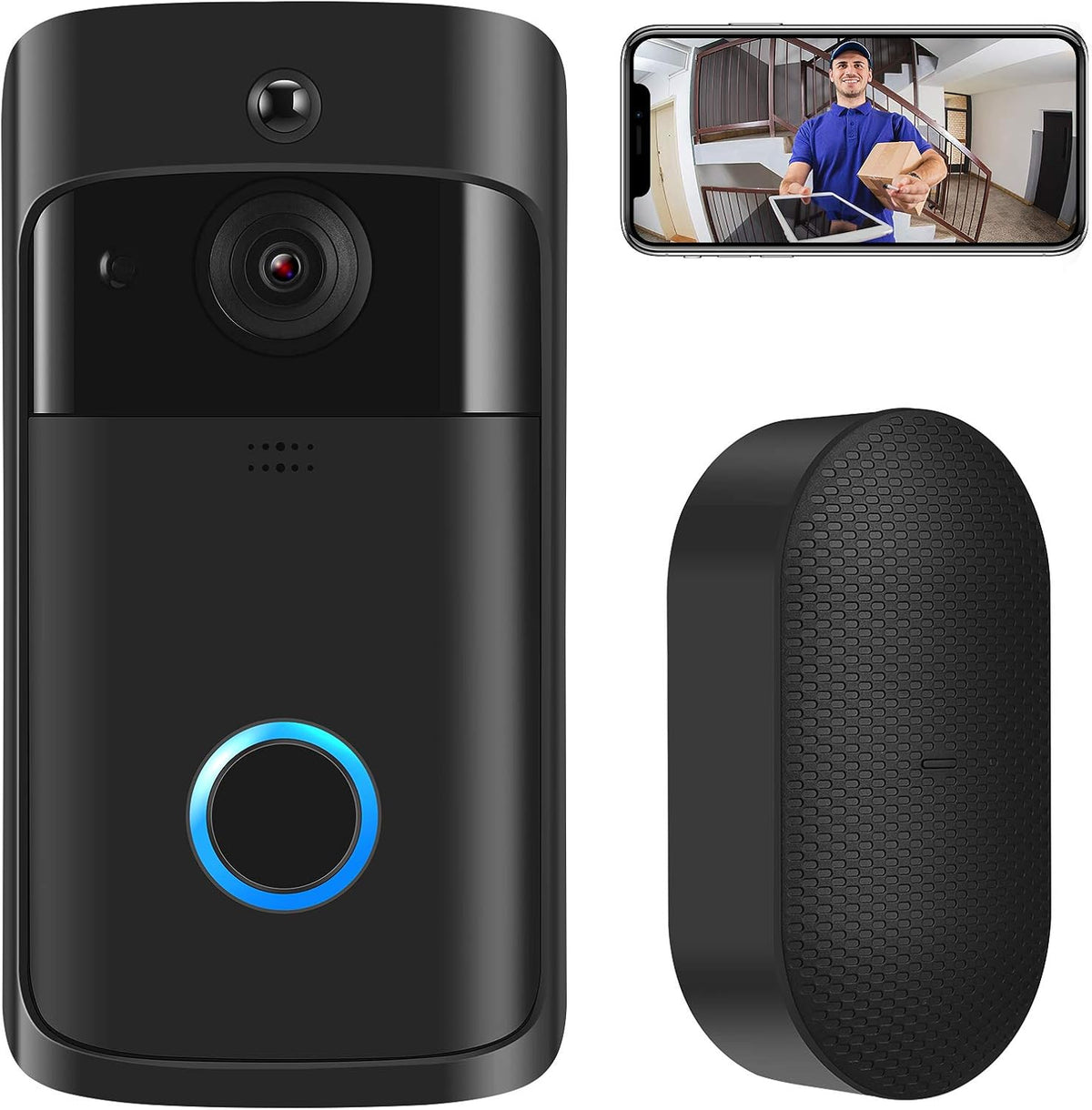 Wireless Doorbell Camera with Chime, Motion Detection, 2-Way Audio, Night Vision F62929