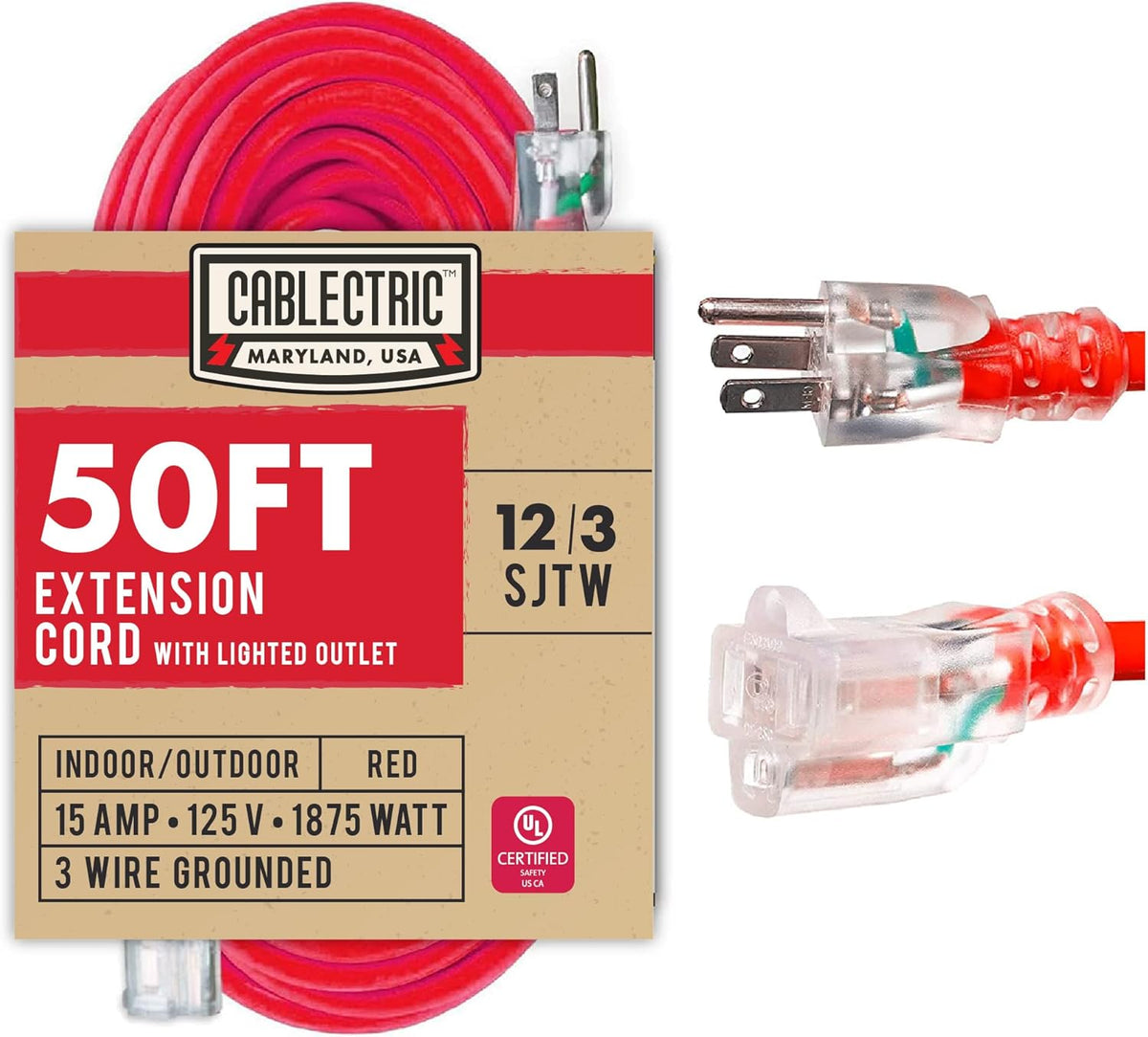 6 Ft 15 Amp 12 Gauge Lighted Outdoor Extension Cord I168626