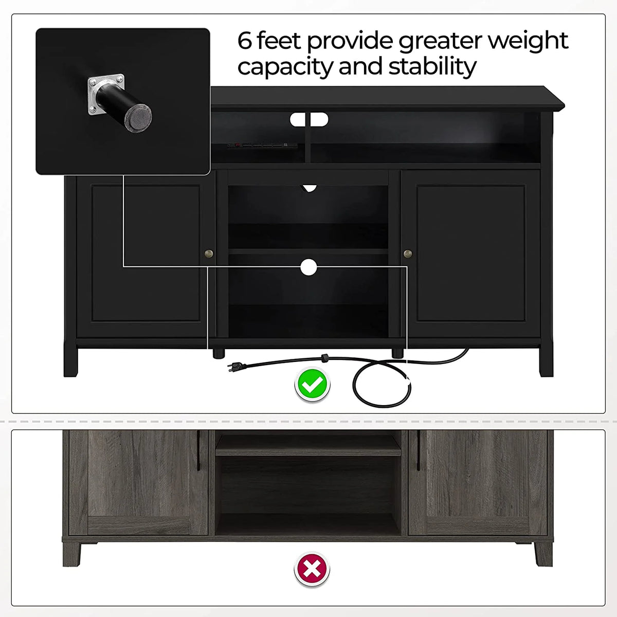 Black TV Stand with Doors up to 65 in R7756