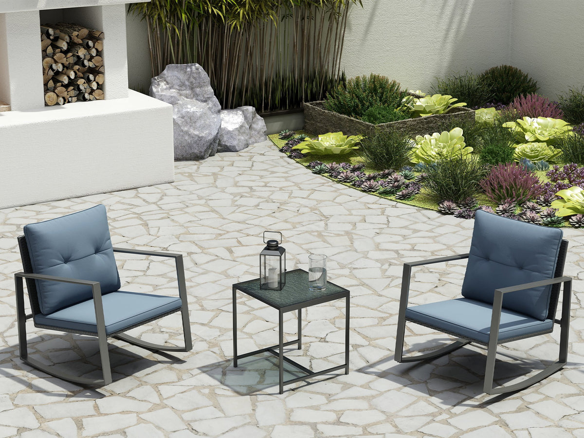 3-Piece Bistro Outdoor Cafe Furniture Set with Glass Table Grey U606365