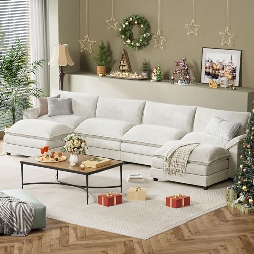 Grey Chenille U Shaped Modular Sectional Sofa with Ottoman W400