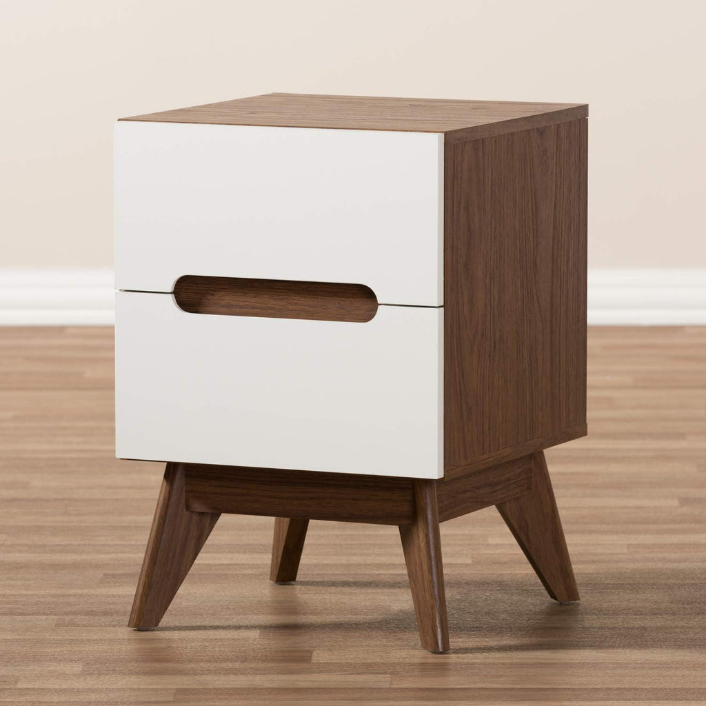 White and Walnut 3-Drawer Wood Nightstand E3793