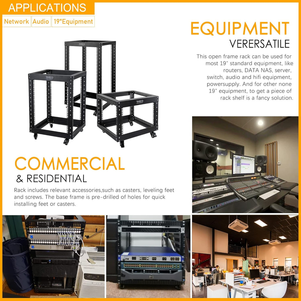 12U Open Frame Server Rack with Casters S3346