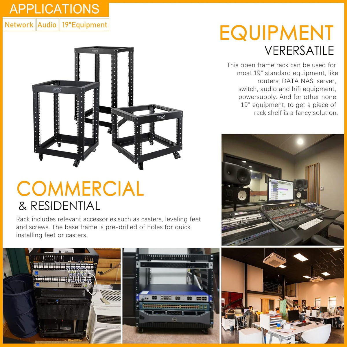 12U Open Frame Server Rack with Casters S3346
