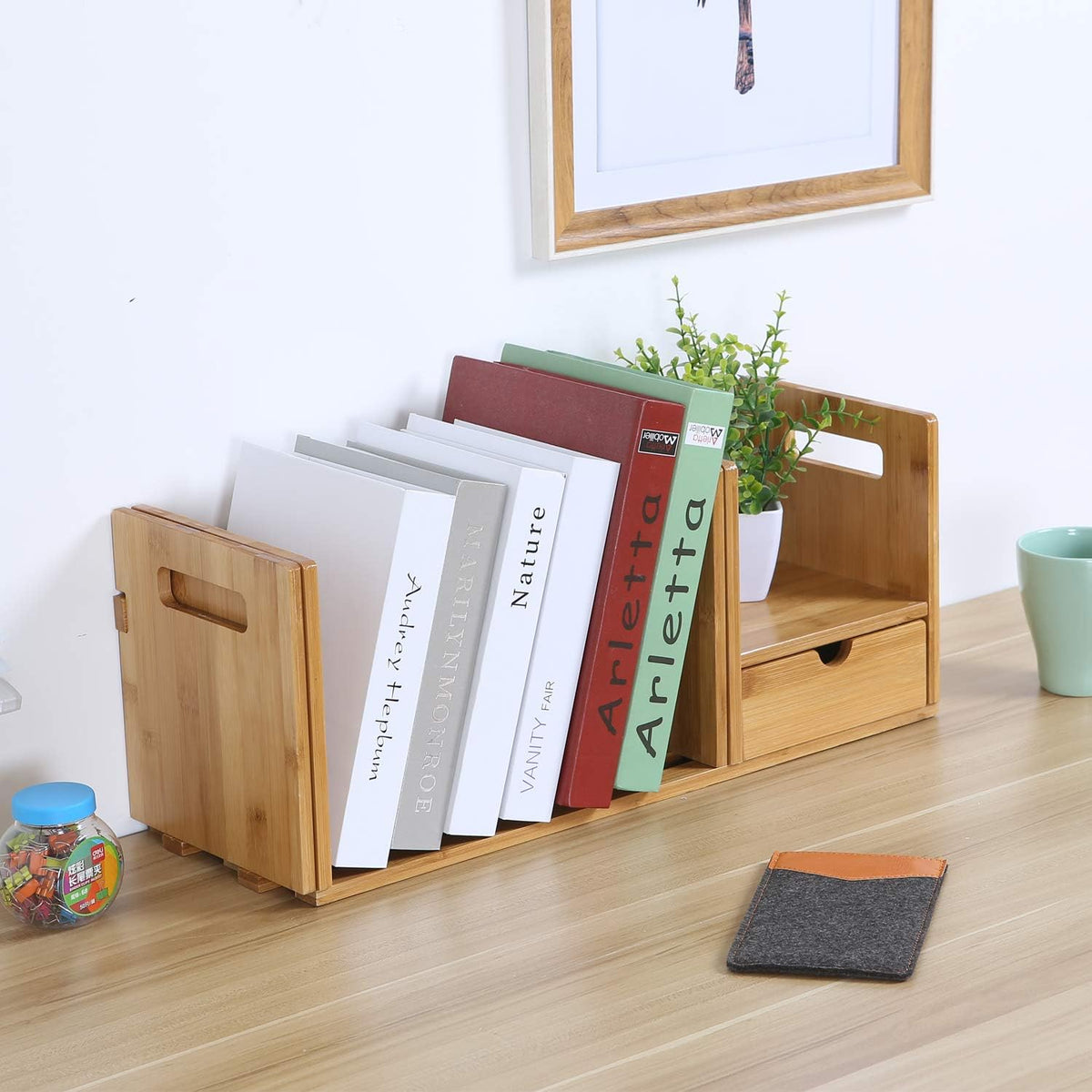 Bamboo Desktop Bookshelf with 3 Drawers A208