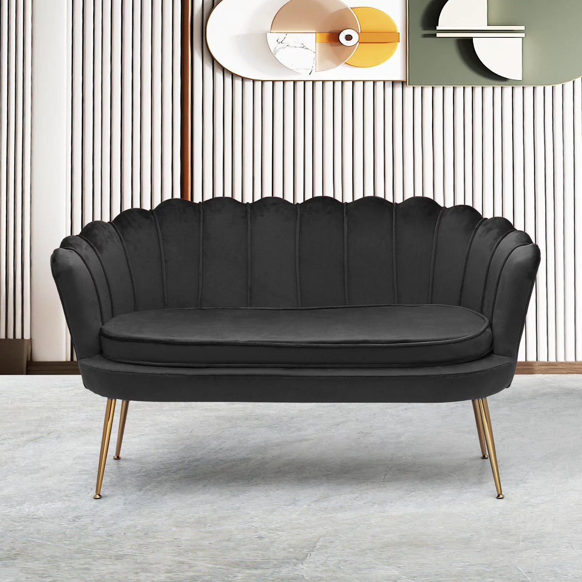 Black Tufted Velvet Loveseat with Pillows V7388
