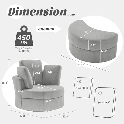 Beige Swivel Accent Barrel Chair with Ottoman D1140