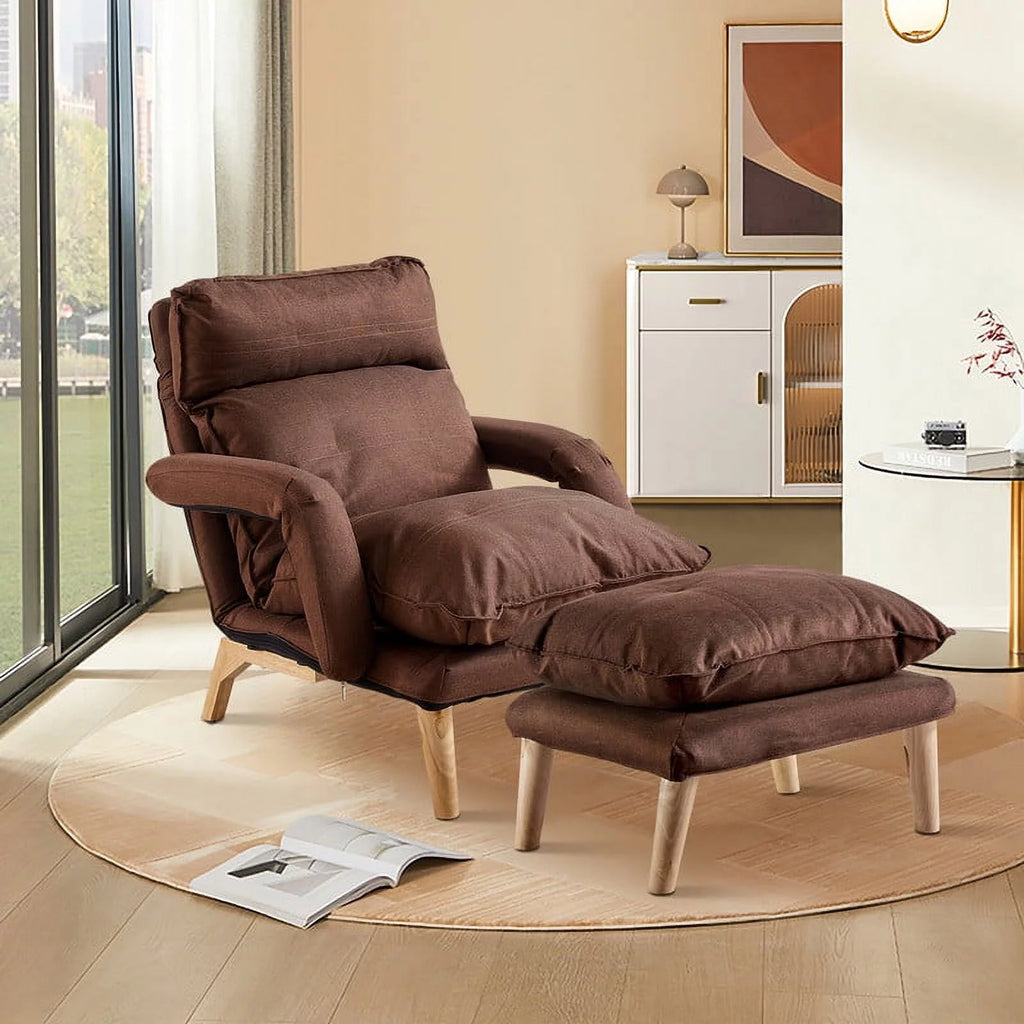 Brown Linen Accent Chair with Ottoman E230497