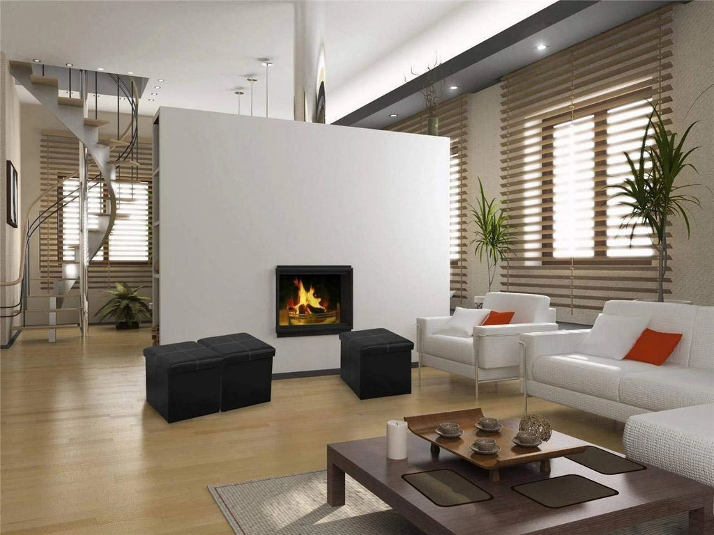 Black Leather Folding Storage Ottoman Bench K6301