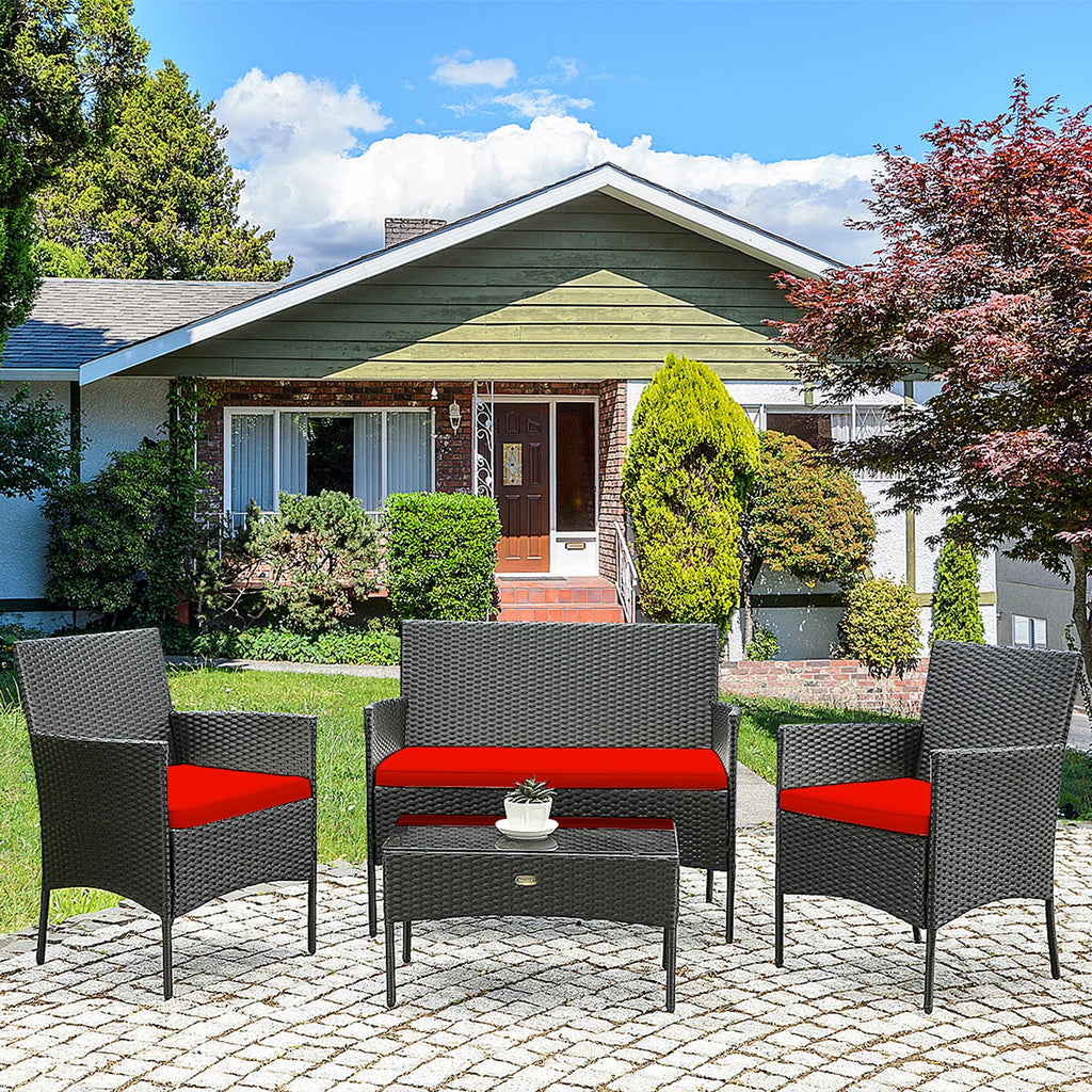 4 Pcs Outdoor Rattan Furniture Set with Turquoise Cushion A311001