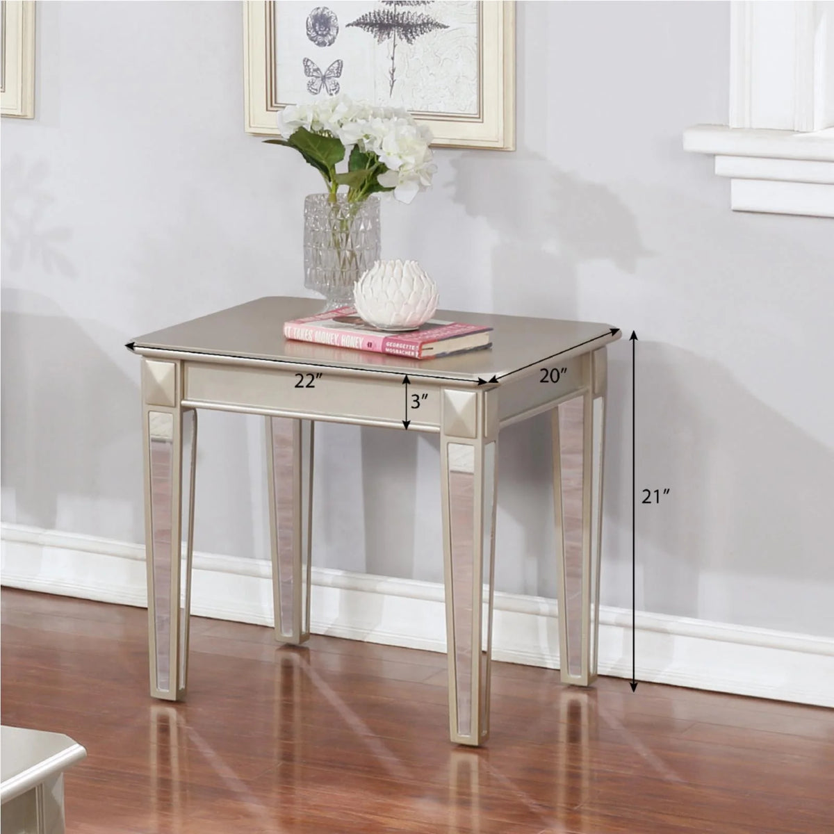 Contemporary Wood End Table with Mirrored Legs J9232