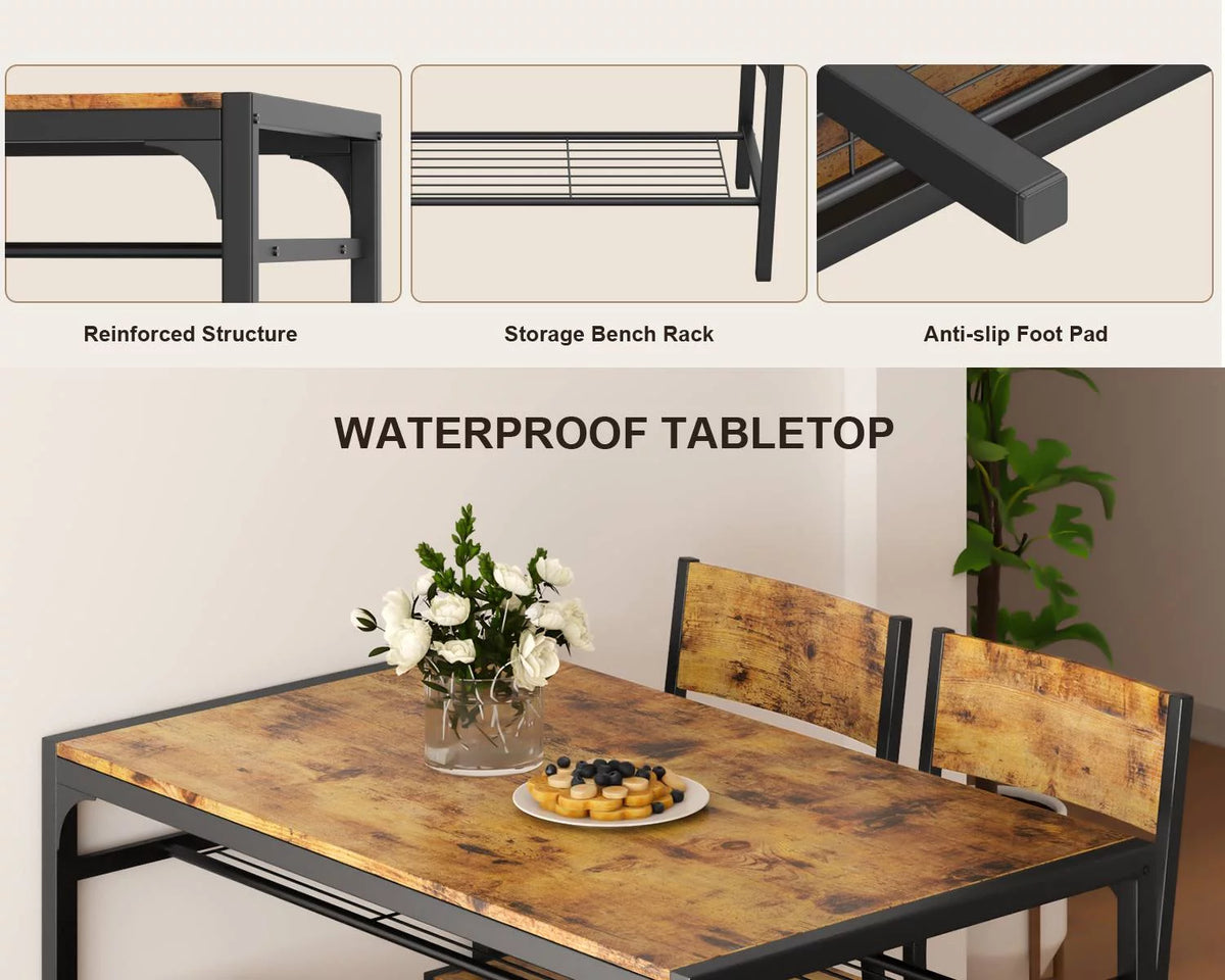 4 Piece Dining Table with 2 Chairs and Bench M6944