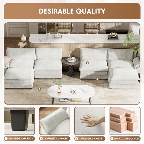Grey Chenille U Shaped Modular Sectional Sofa with Ottoman W400