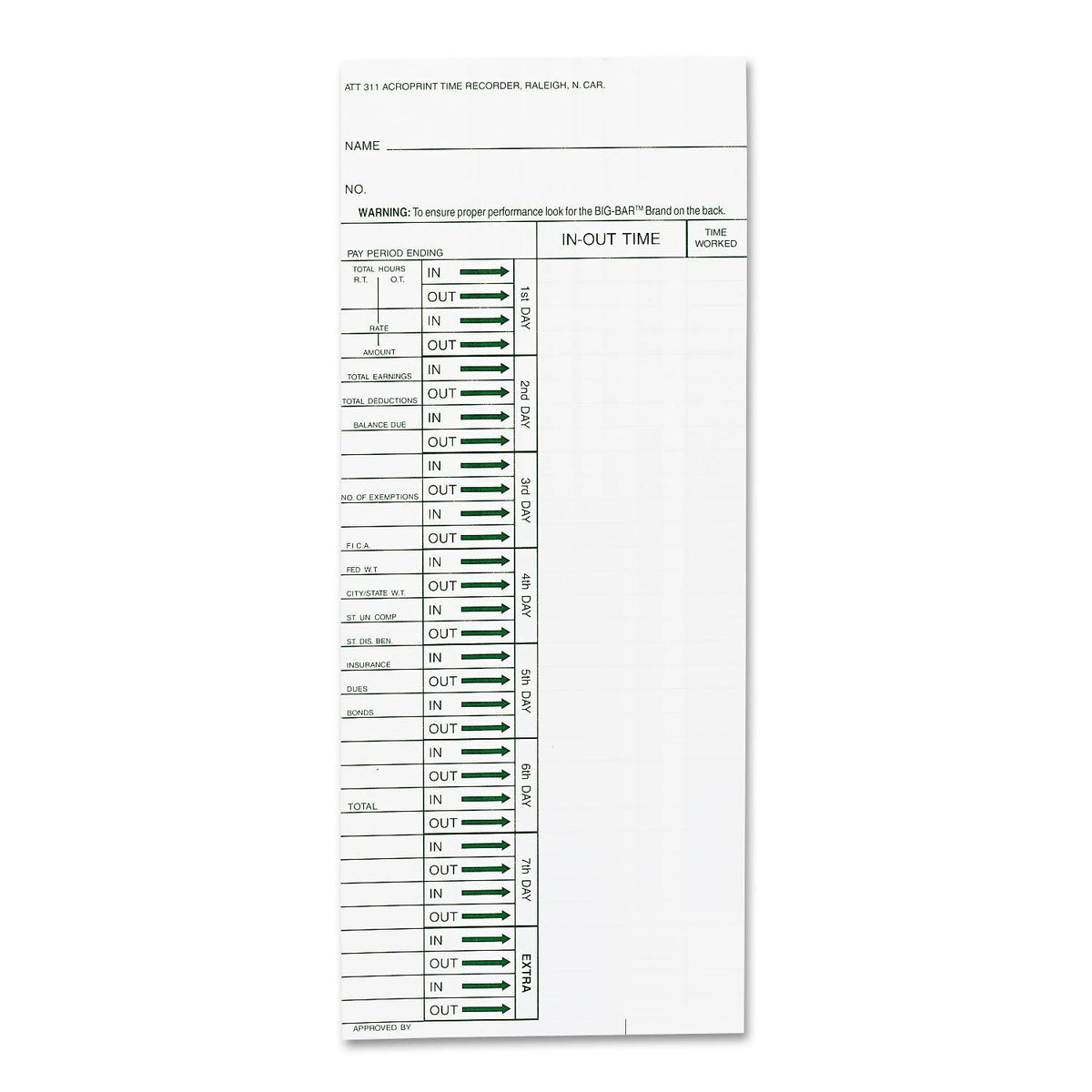 Weekly Time Cards N6026