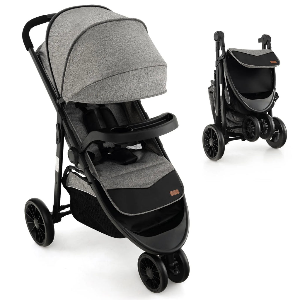 Baby Jogging Stroller Travel System with Adjustable Canopy Grey H818984