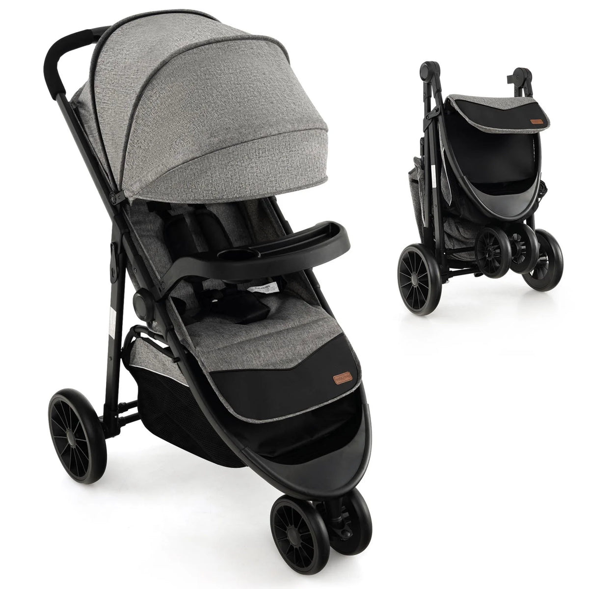 Baby Jogging Stroller Travel System with Adjustable Canopy Grey H818984