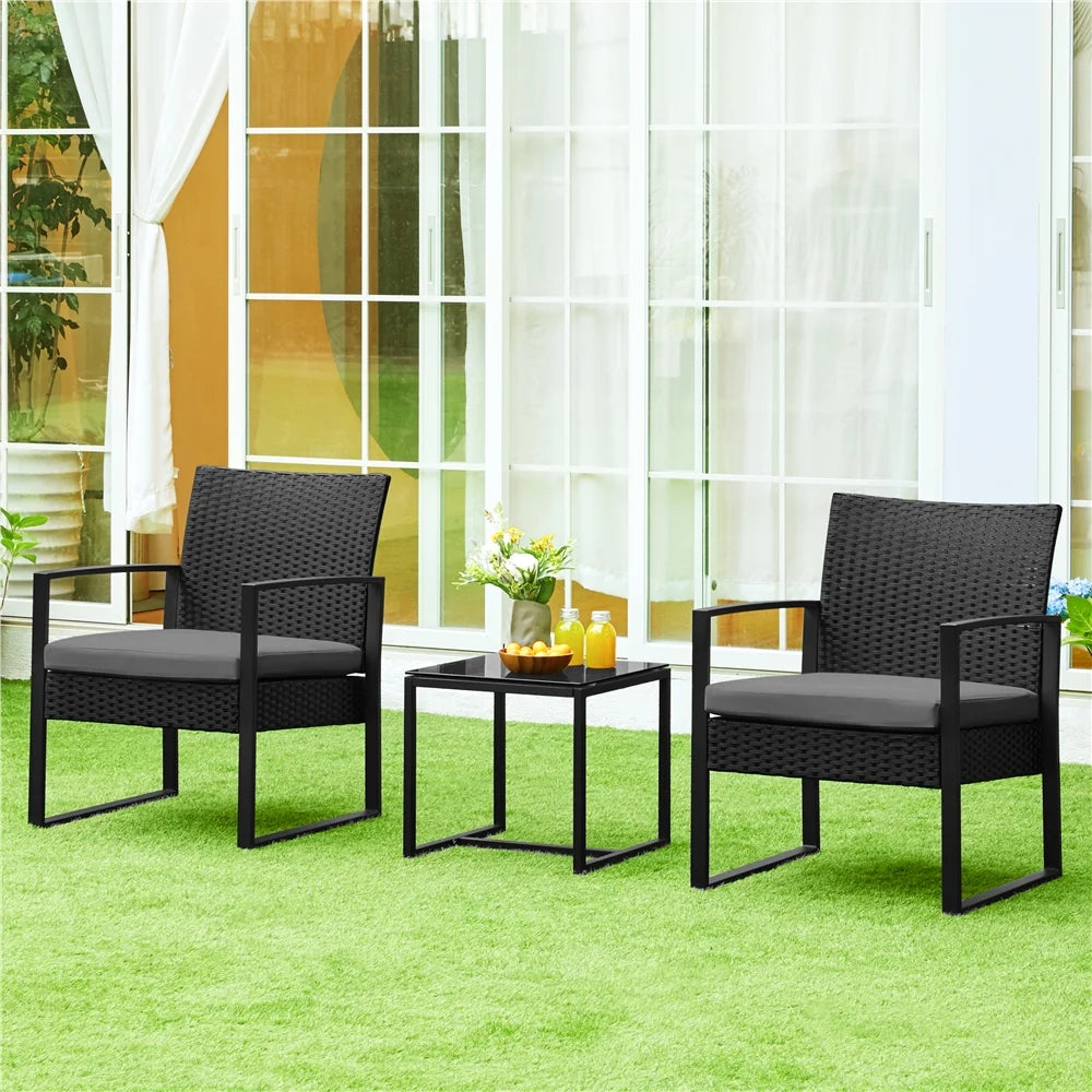 3-piece Patio Rattan Chairs & Table Set with Cushions T458300