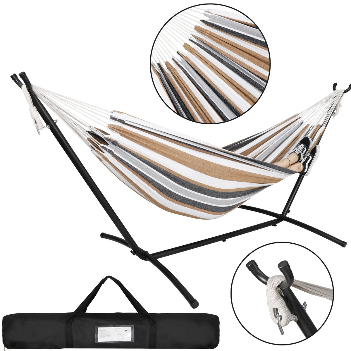 Portable Double Outdoor Hammock with 9FT Stand Set, Carry Case, Brown R1265