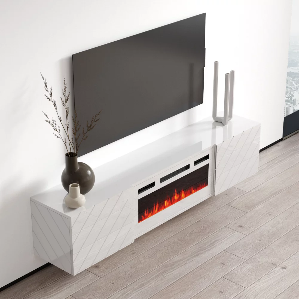 72" High Gloss Floating Fireplace TV Stand U716