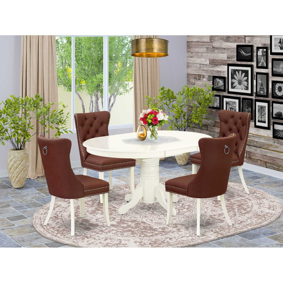 5 Piece Oval Dining Table and 4 Upholstered Chairs Y1346