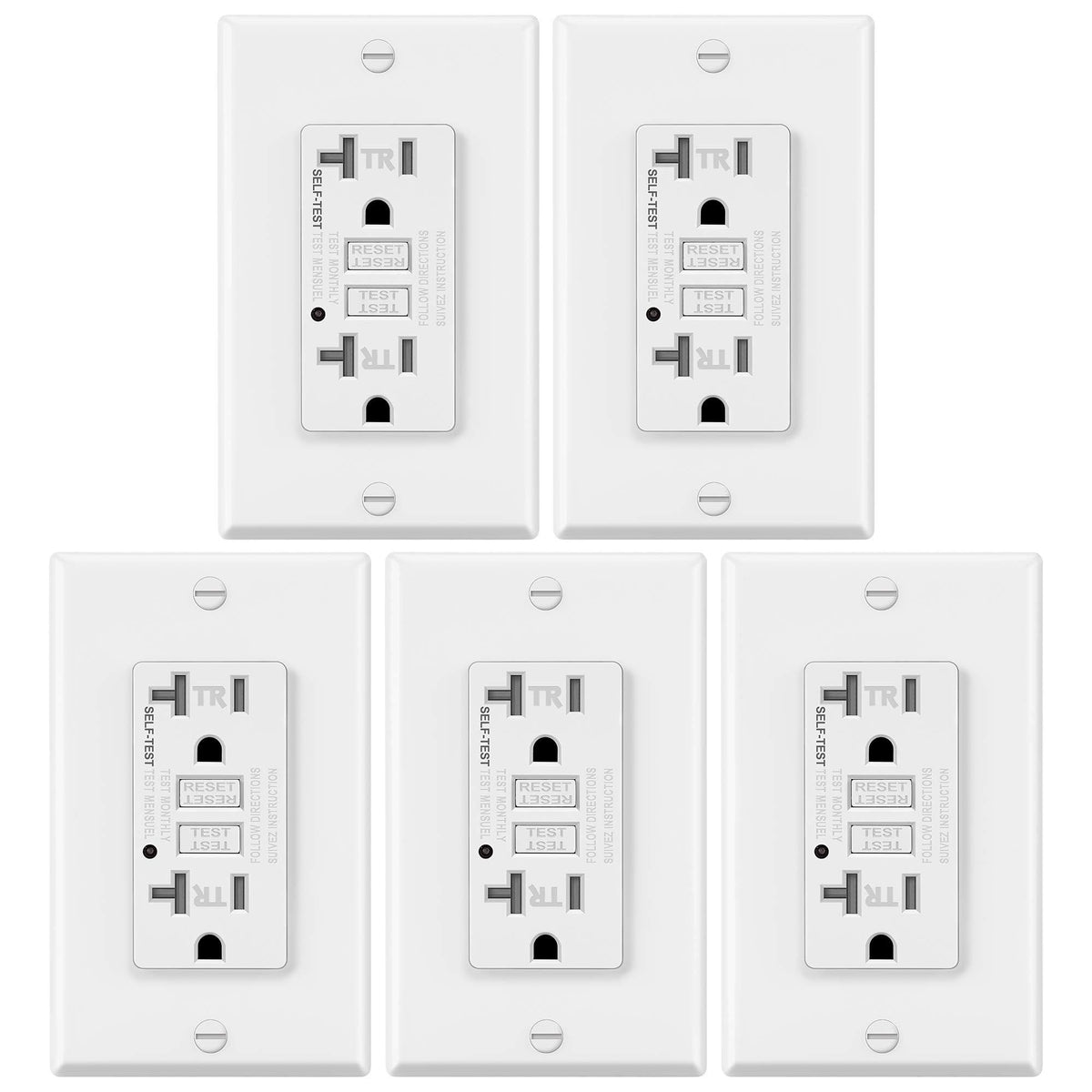 5 Pack 20A 125V Tamper Resistant GFCI Outlets G5416