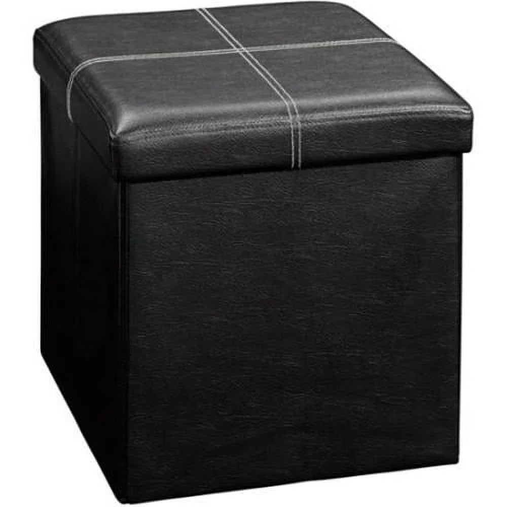 Black Leather Folding Storage Ottoman Bench K6301