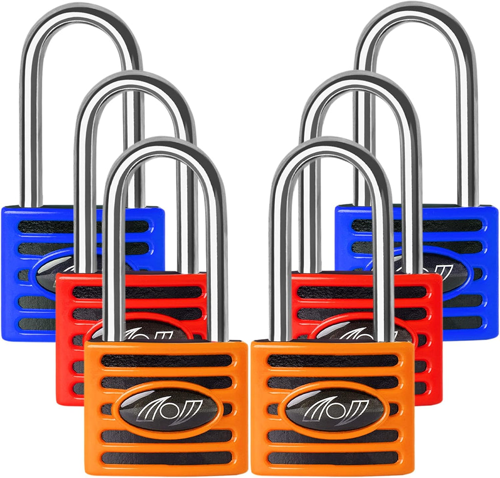 2.5 Inch Long Shackle Keyed Alike Padlocks 6 Pack Red A82251