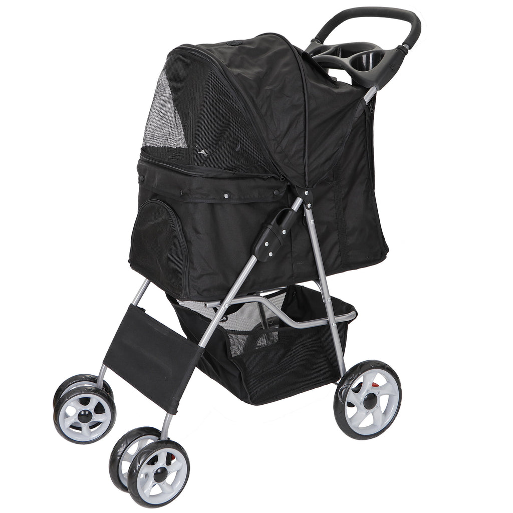 4 Wheel Foldable Pet Stroller with Storage Basket & Cup Holder M615072