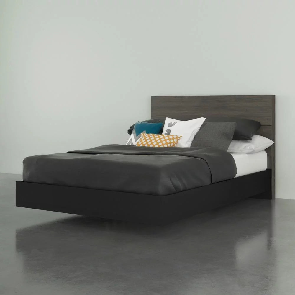 Grey and Black Full Platform Bed with Headboard Q585109