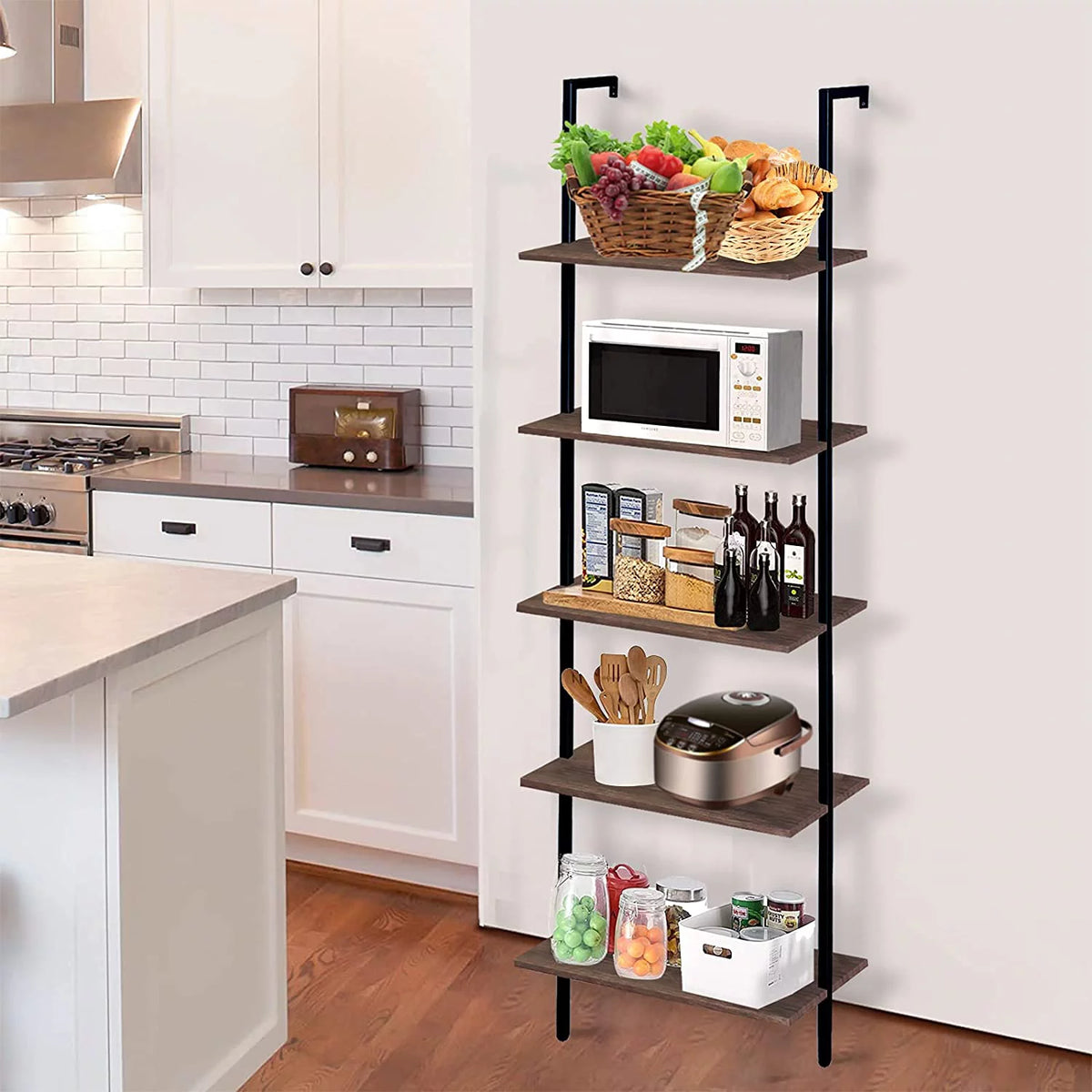 5-tier Wall-mounted Wood Bookshelf N5739