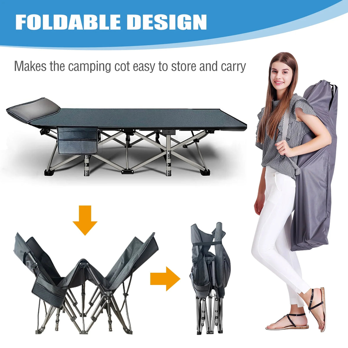 Folding Camping Cot with Mattress and Carry Bag K51563