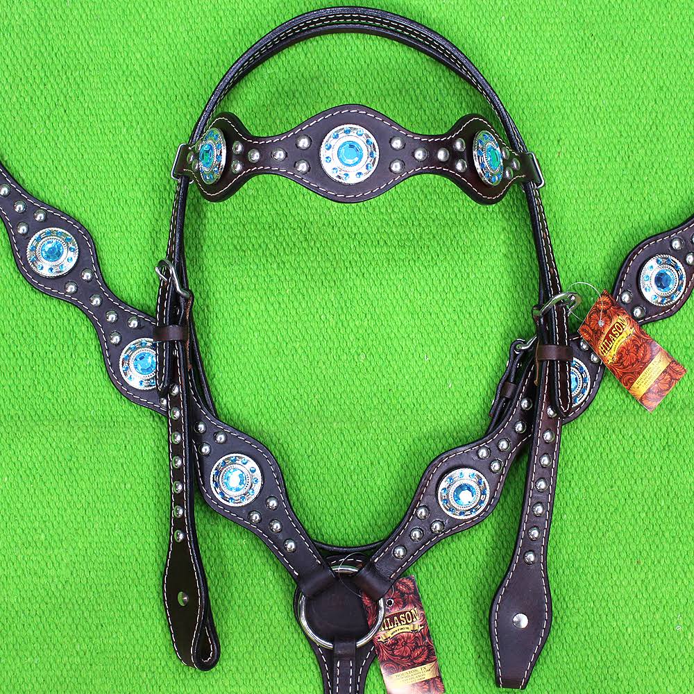 American Leather Turquoise Western Headstall Horse Bridle M958365