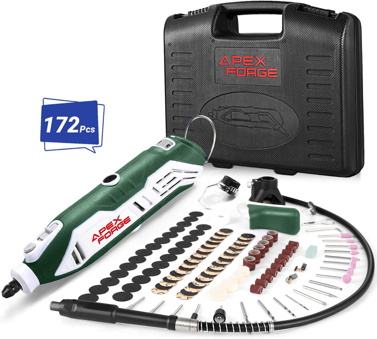 172 Accessories Rotary Tool Kit with Keyless Chuck and Flex Shaft H7653