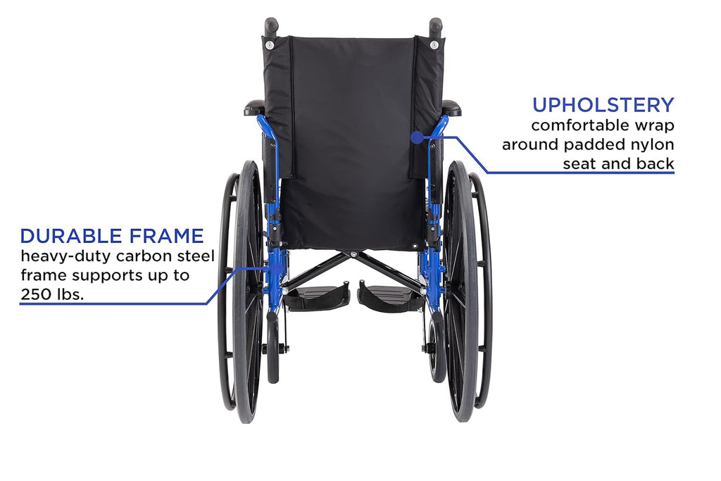 High Performance Lighter Weight Wheelchair with Desk Length Arms and Footrests, 18 Seat Width, Cobalt Blue U149456