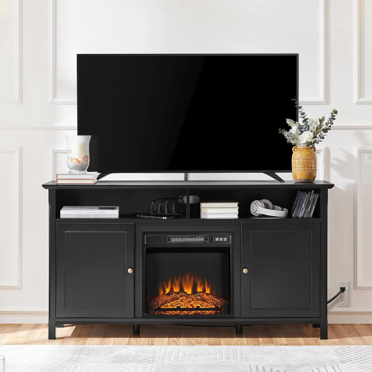 Black TV Stand with Doors up to 65 in R7756