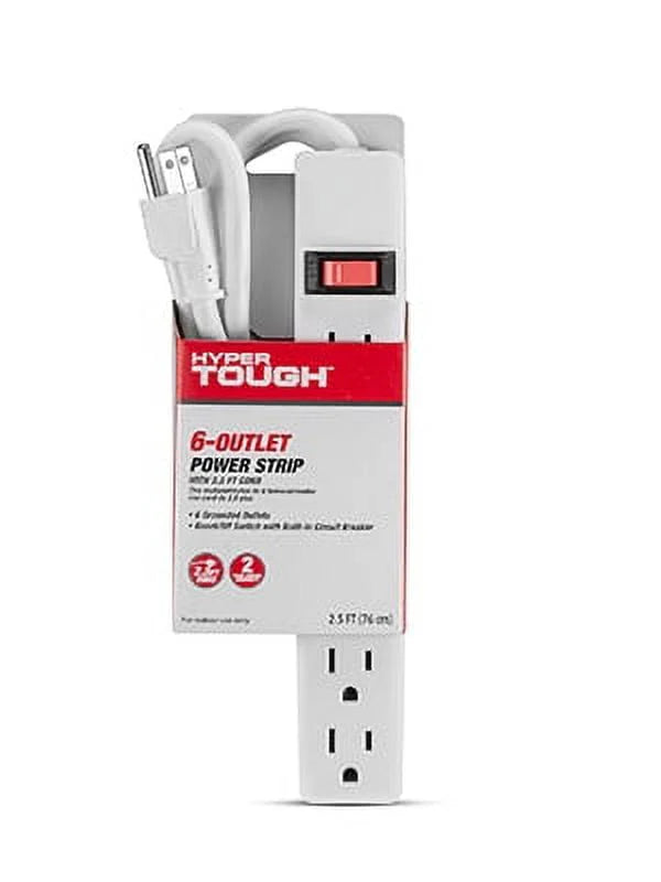 6 Outlet Power Strip with 2.5 ft Cord, White F807