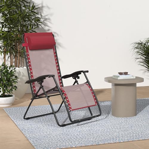 Zero Gravity Lounge Chair with Pillow, Folding Reclining Textilene, 26", Beige J404