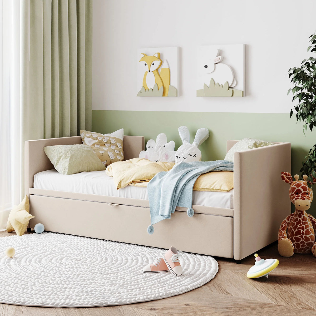 Upholstered Wooden Twin Size Daybed with Trundle P463