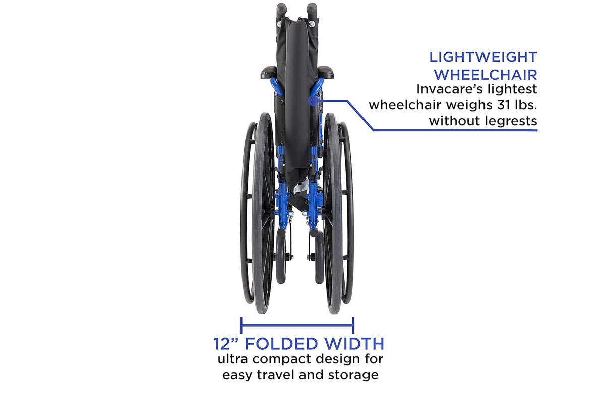 High Performance Lighter Weight Wheelchair with Desk Length Arms and Footrests, 18 Seat Width, Cobalt Blue U149456