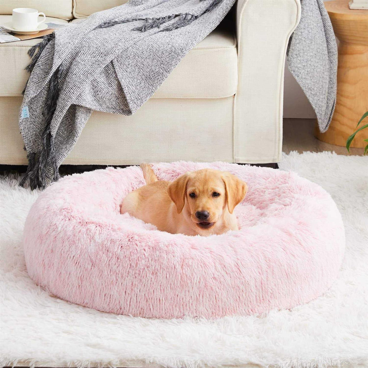 Small Dog Bed Donut Faux Fur Anti-Anxiety E492